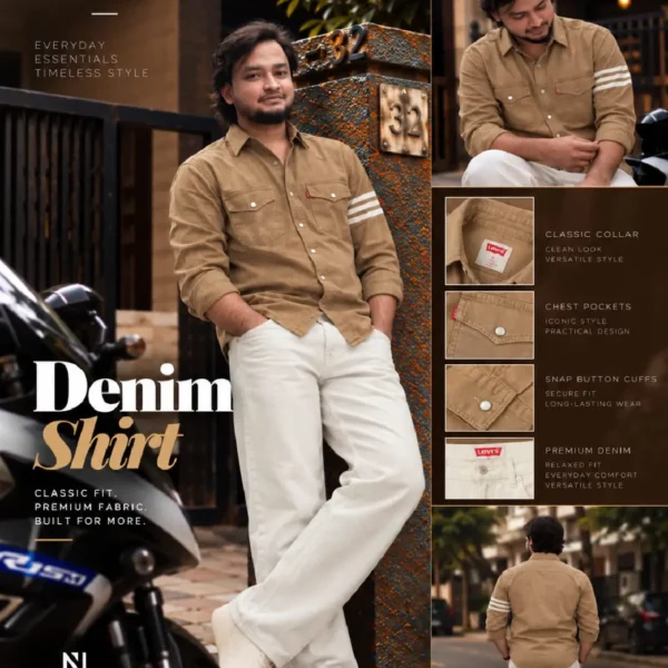 Printed Denim Shirt Brown