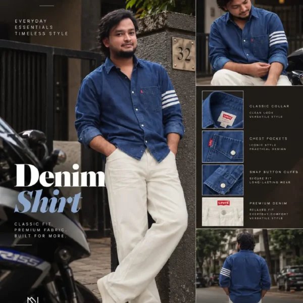 Printed Denim Shirt deep blue