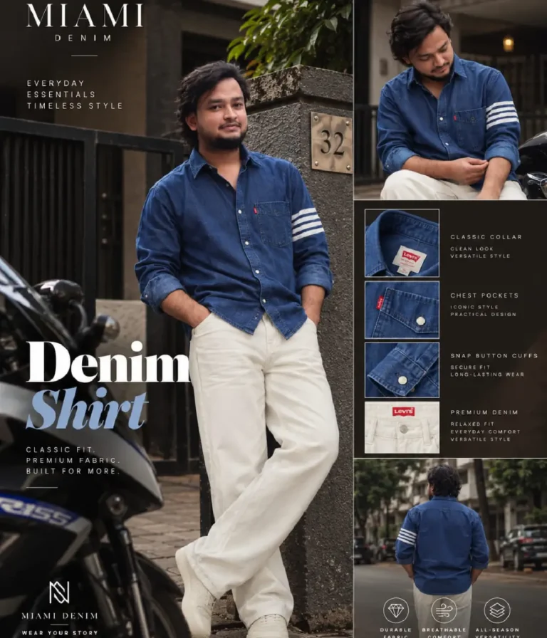 Printed Denim Shirt deep blue