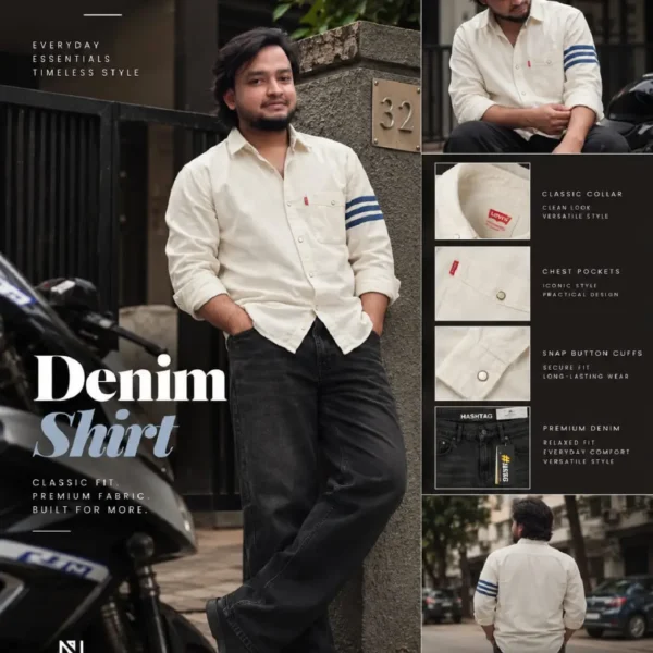 Printed Denim Shirt White