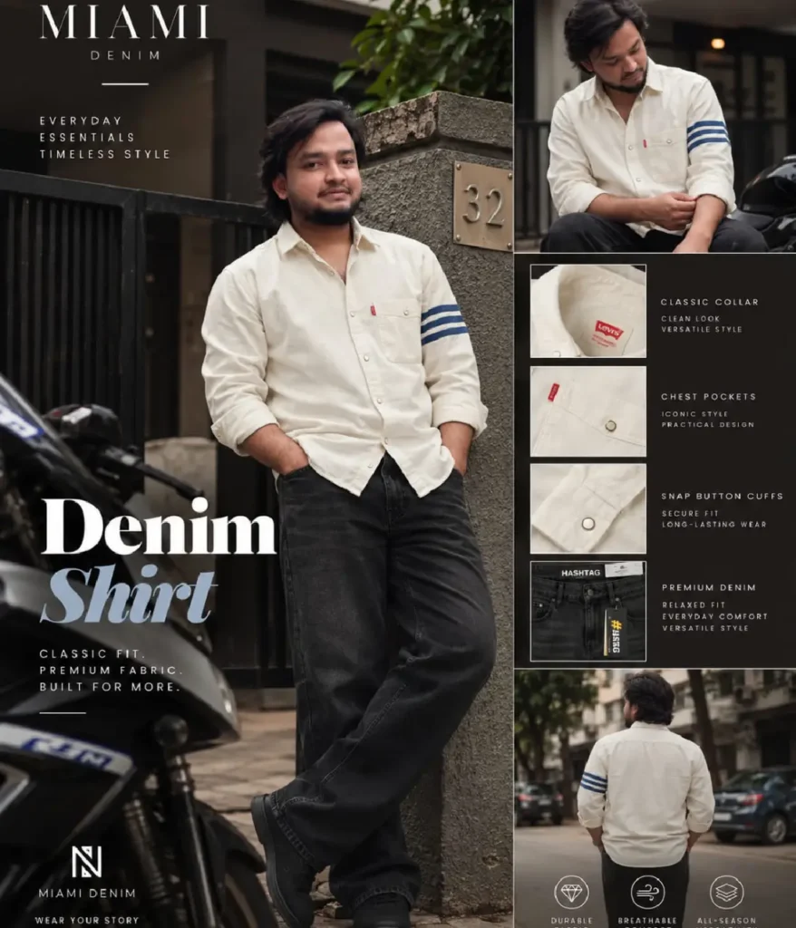 Printed Denim Shirt White