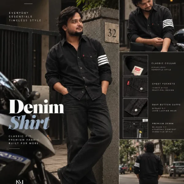 Printed Denim Shirt Black