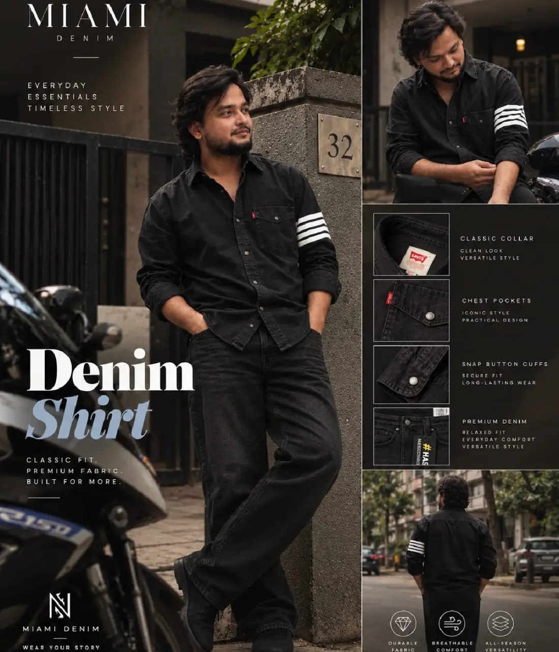 4 - 2026-10-23T231121.980 Printed Denim Shirt Black