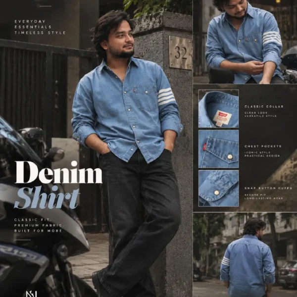 Printed Denim Shirt indigo blue