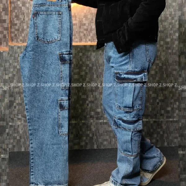 8 pocket deep blue baggy jeans